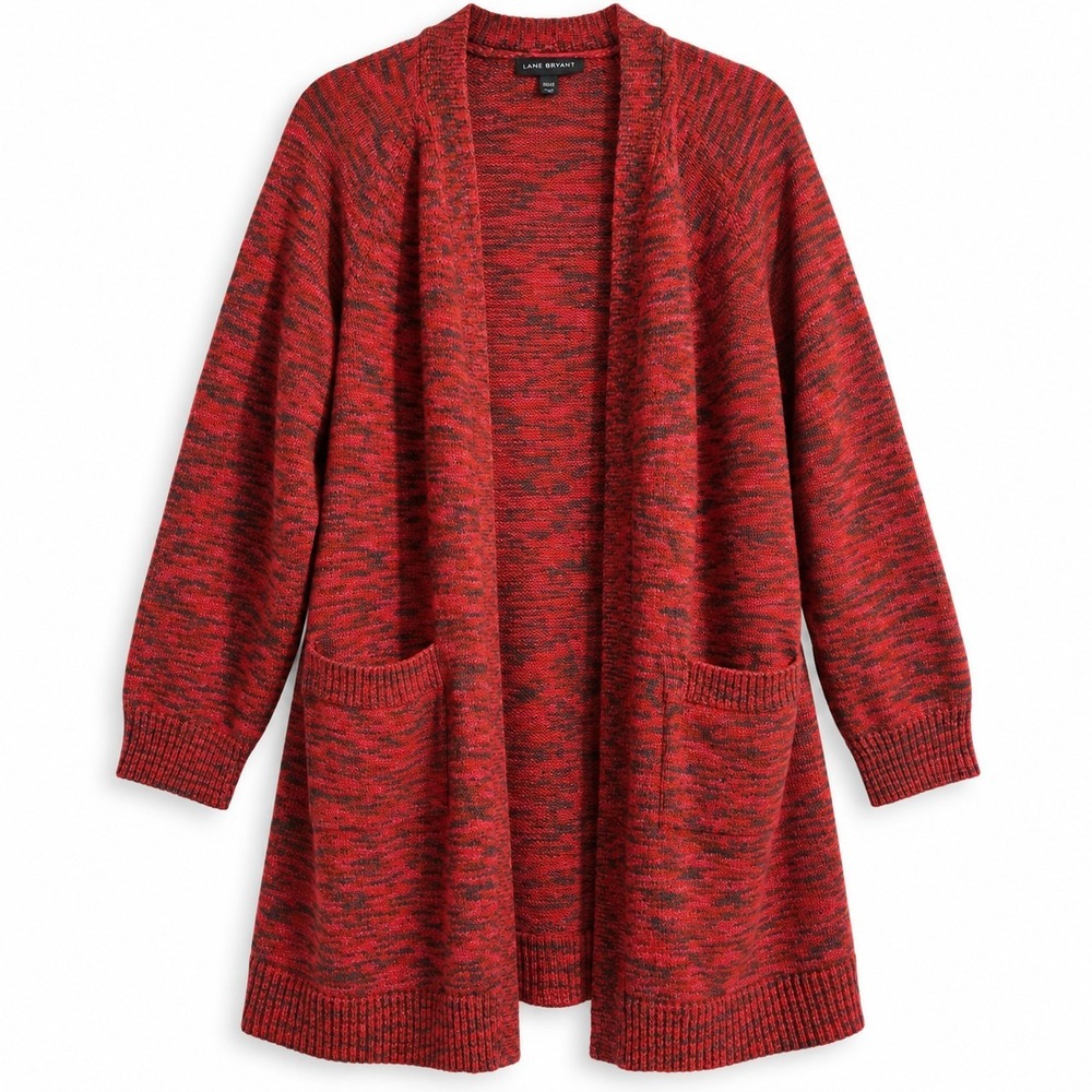 Lane Bryant Cardigan 2X Red Pink Marled Longline Slouchy Knit Sweater Pockets